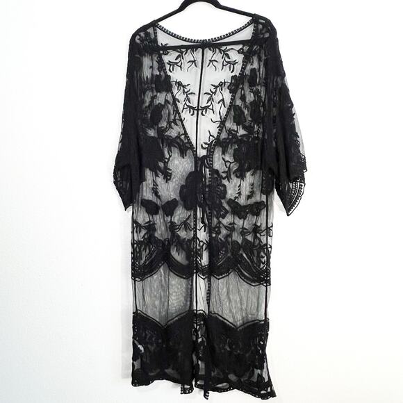 Unbranded Lace Kimono Womens L Beach Coverup Dark Coquette Boho Duster Sheer - Picture 3 of 5